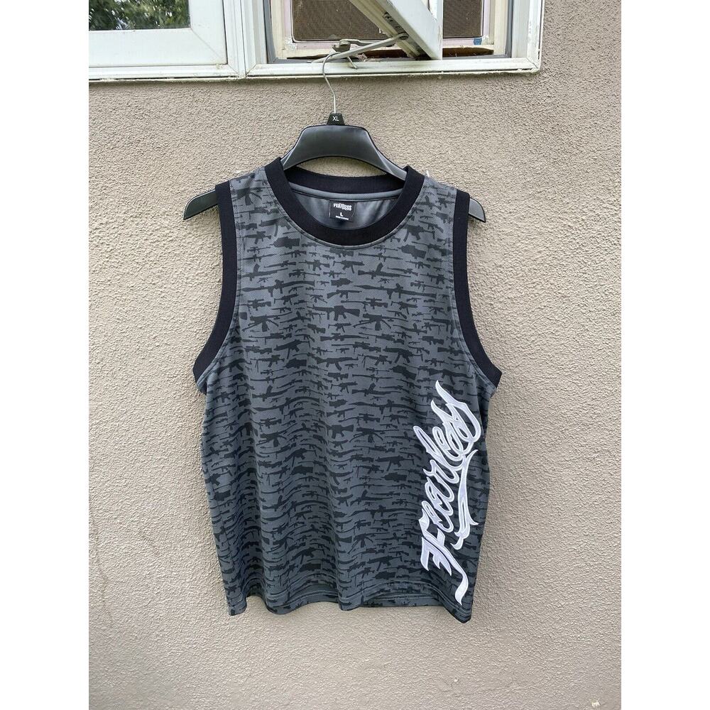 Y2k Fearless Tank Top AOP Size L Large Gray